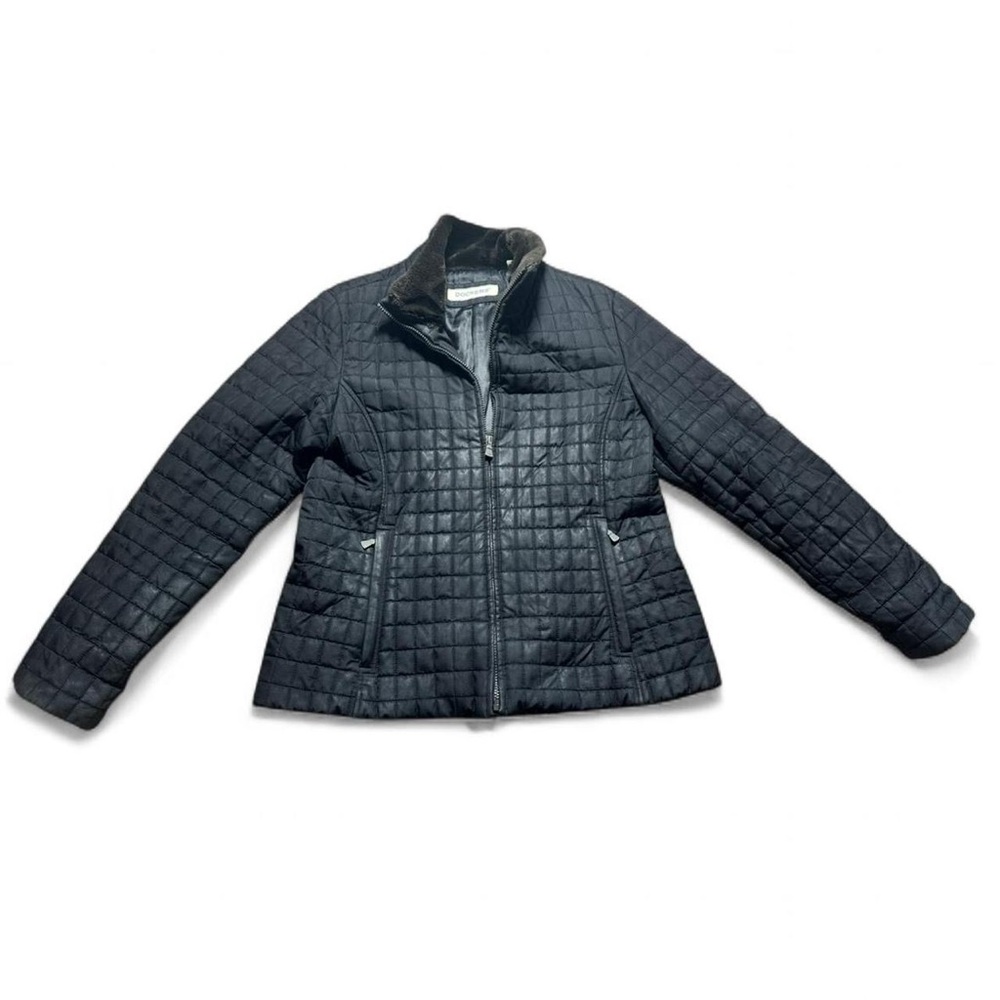 Dockers Women’s Quilted Jacket Faux Fur Collar Black XL Early 2000s